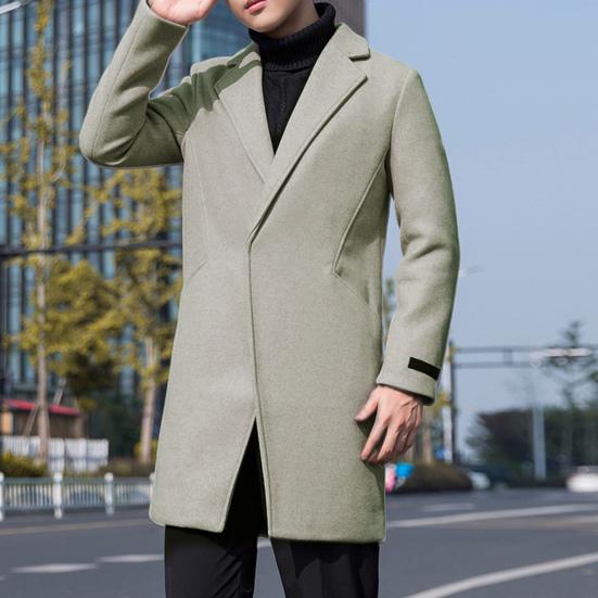 Men Trench Coat Single Button Korean Style Autumn Winter Thick Slim Windbreaker Coat for Daily Wear
