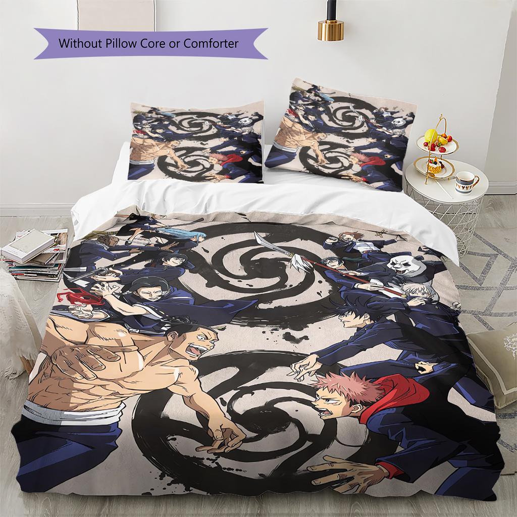J-Jujutsu K-Kaisens Pattern Bedding Quilt Set Quilt Cover Pillowcase Home Decoration Gift (1 * Duvet Cover + 2 * Pillowcase, Without Core)