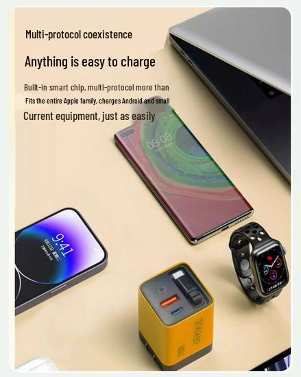 80W GaN Type-C Multi-Port Fast Charger with Magnetic Retractable Cable (US Standard)