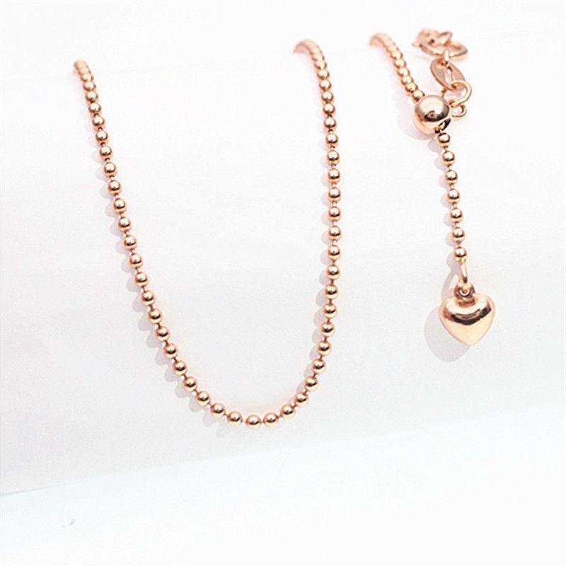 Exquisite 585 Russian Purple Gold Beaded Glossy Heart-Shaped Colored Gold Simple Temperament Fashion-Plated Rose Gold Necklace