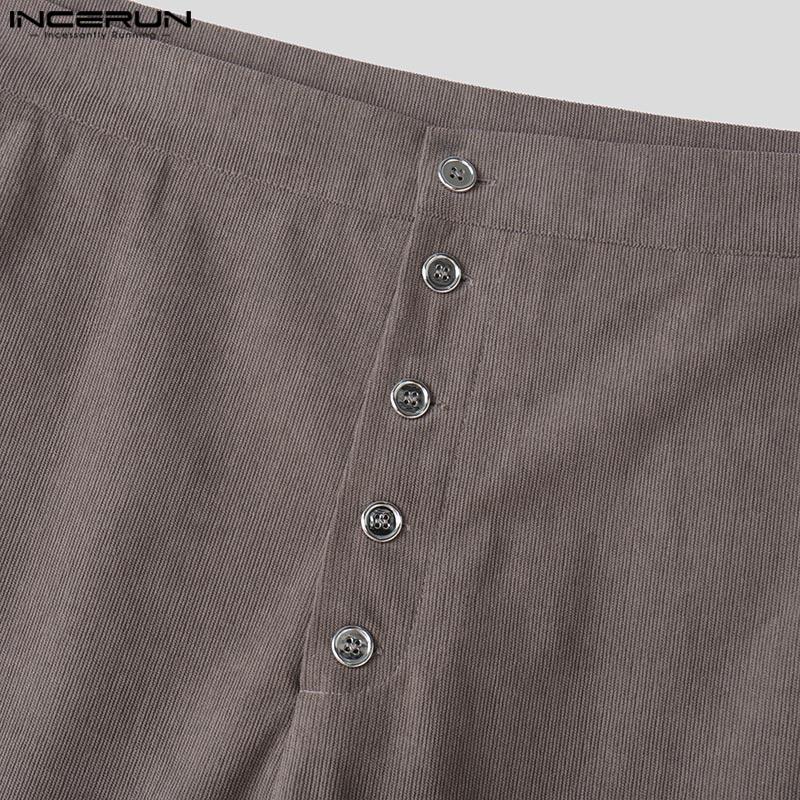 INCERUN Men Spring High Waist Buttons Solid Casual Long Chunky Pants Trousers 