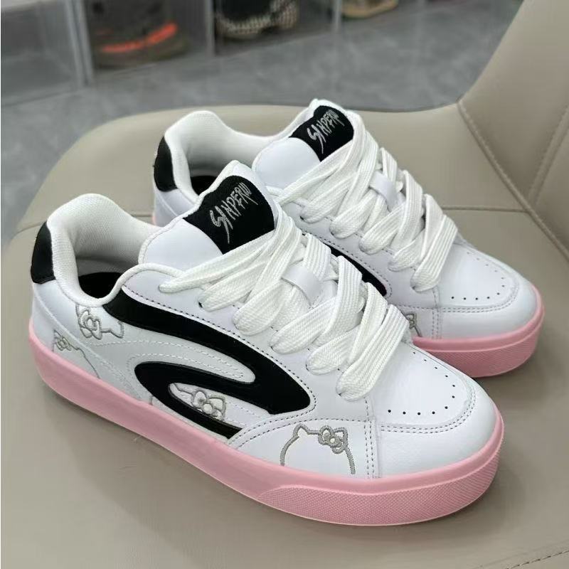 

Осенние белые пудровые вставки обувь «кошачий хлеб» женские ретро нишевый дизайн кеды на платформе с нескользящей подошвой для скейтбординга 40