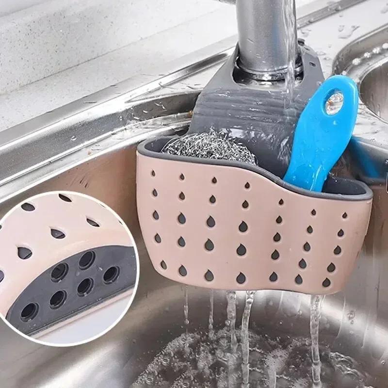 1PCS Home Storage Drain Basket Kitchen Sink Holder Adjustable Soap Sponge Shlf Hanging Drain Basket Bag Kitchen Accessories
