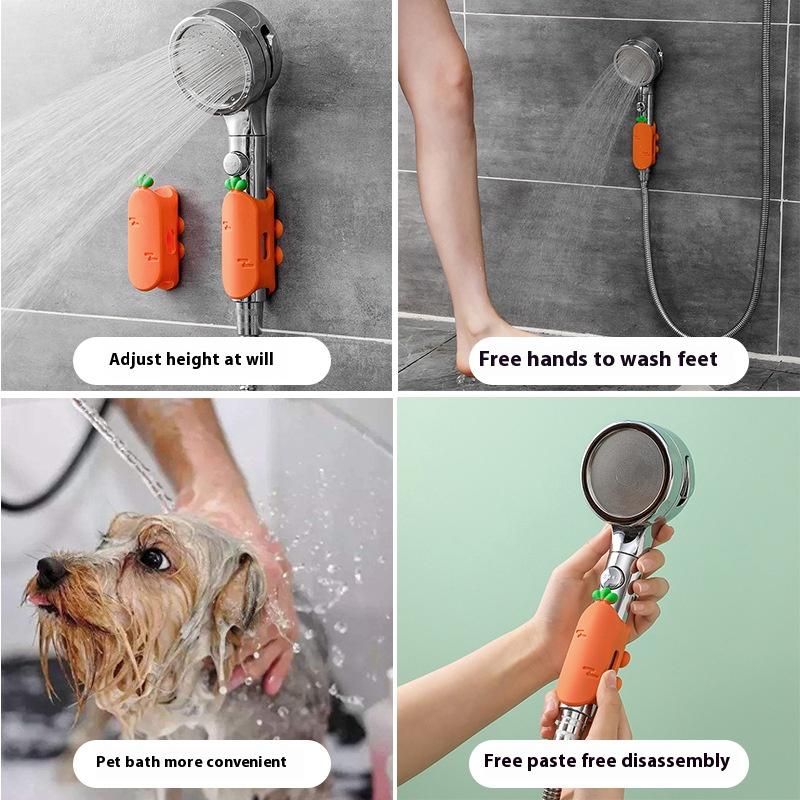 Universal Suction Shower Head Holder Wall Mount Adjustable Sticky Carrot Design Bathroom Storage Rack No Drill