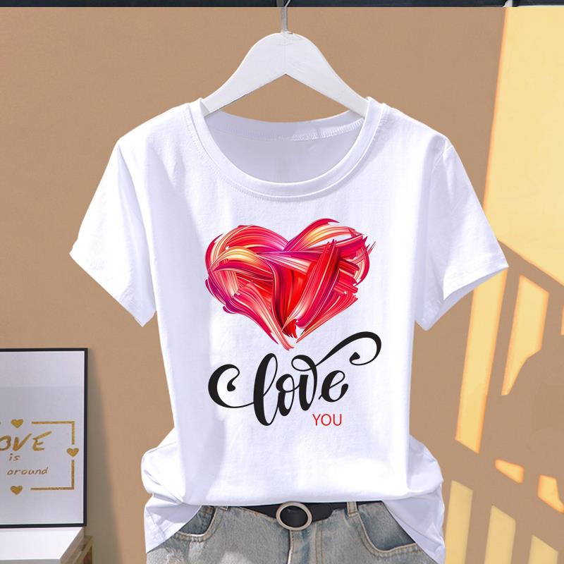 (Asian Size) Letter Flower Trend Short Sleeve T-shirts Women's Top T Clothing Print  Fashion Female Casual O-neck Graphic Tee