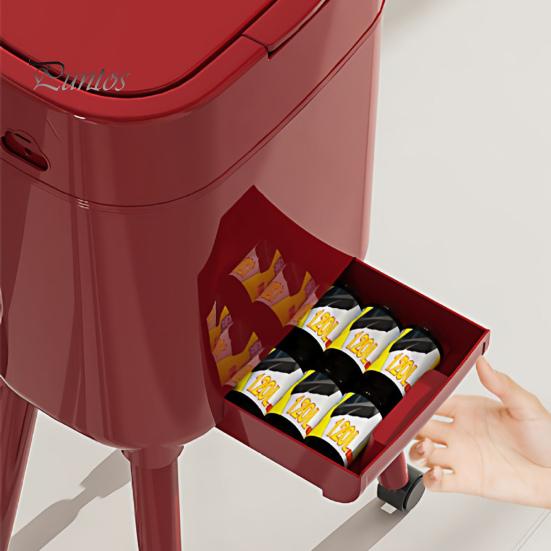 Kitchen Trash Can with Wheels Heightened Legs And Wheels, 16L Capacity Press On Lid Easy Clean Plastic Bin Garbage Bin, Retro Style Waste Container