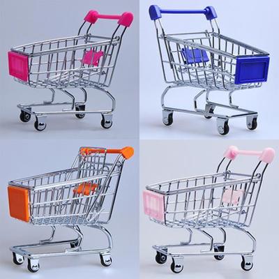 Supermarket Hand Trolley Mini Shopping Cart Desktop Decoration Storage Toy Gift