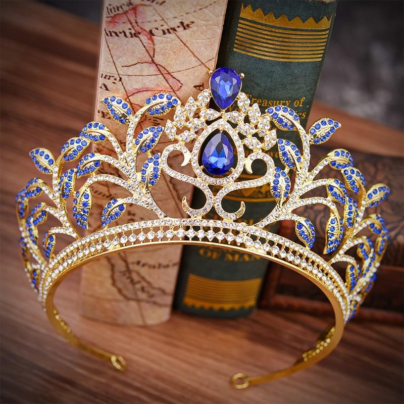 Baroque Luxury Big Crystal Leaf Bridal Tiaras Crowns Diadem Pageant Prom Rhinestone Veil Tiara Headband Wedding Hair Accessories
