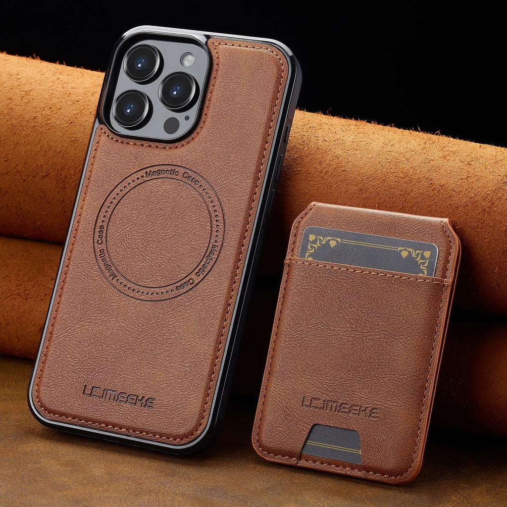 Compatible with iPhone 16 Pro magnetic card holder leather case, 15 Plus protective case, 14 Max, Apple 17 detachable phone case