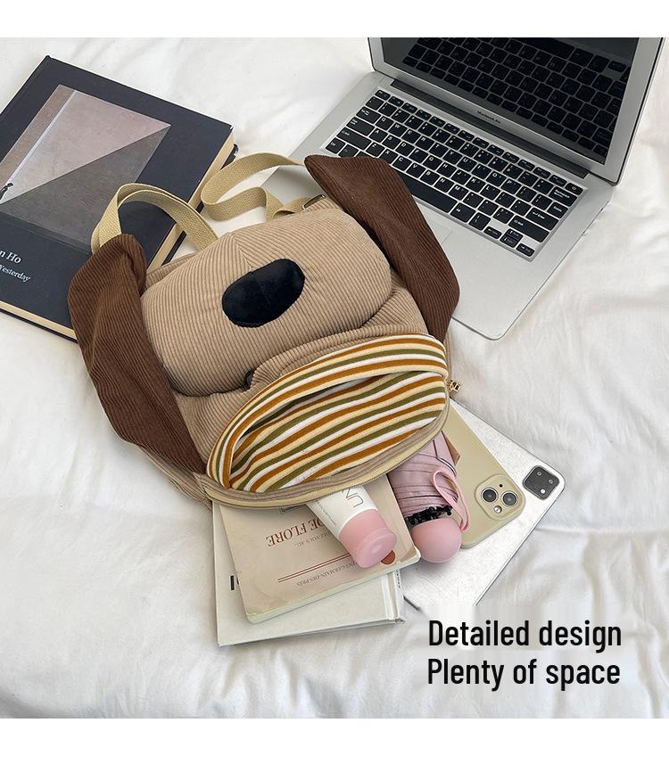 Kids' Corduroy Cartoon Puppy Backpack - Large Capacity, Cute Design for Boys & Girls, Perfect for Autumn/Winter