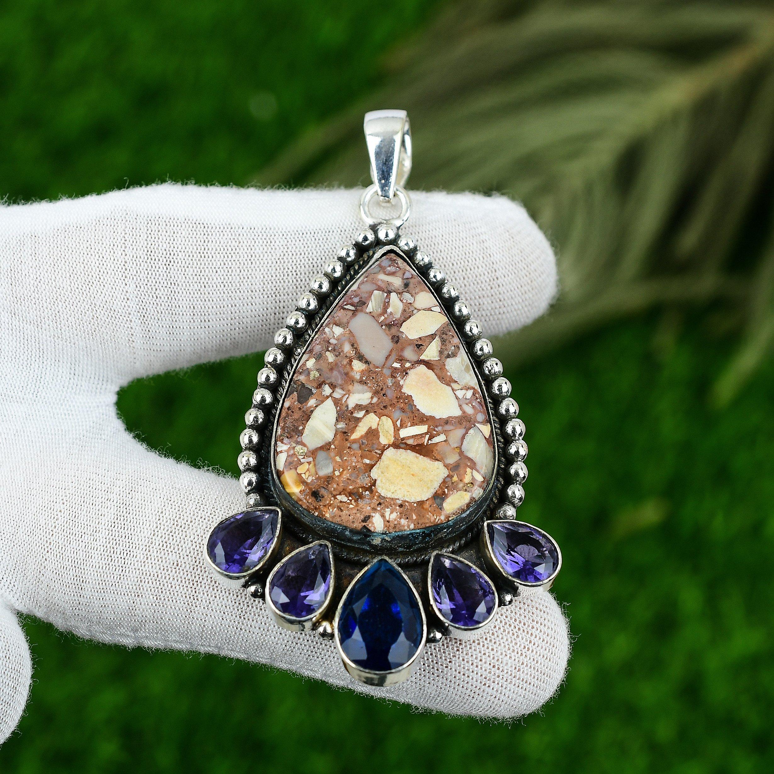 Natural Red Brecciated Mookaite Gemstone 925 Sterling Silver Pendant For Women