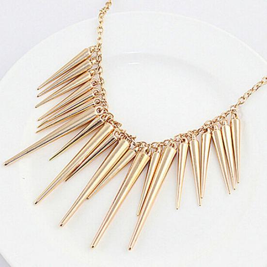 Women's Multilayer Spike Rivet Tassels Chain Bib Statement Necklace Punk