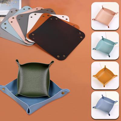 1PC Home Decoration Storage Box Storage Tray Portable PU Leather Makeup Lipstick Desktop Storage Jewelry Key Sundries