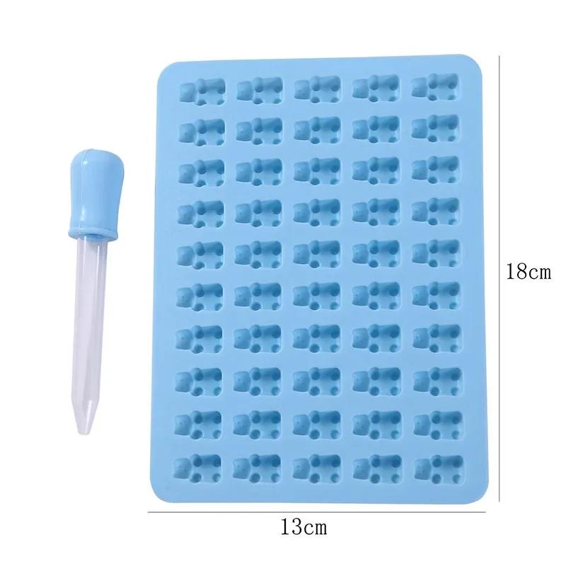 

Fashion 50Grids Silicone Bear Shape Candy Mold With Dropper DIY Chocolate Fondant Moulds Kitchen Baking Decoration Tool синій