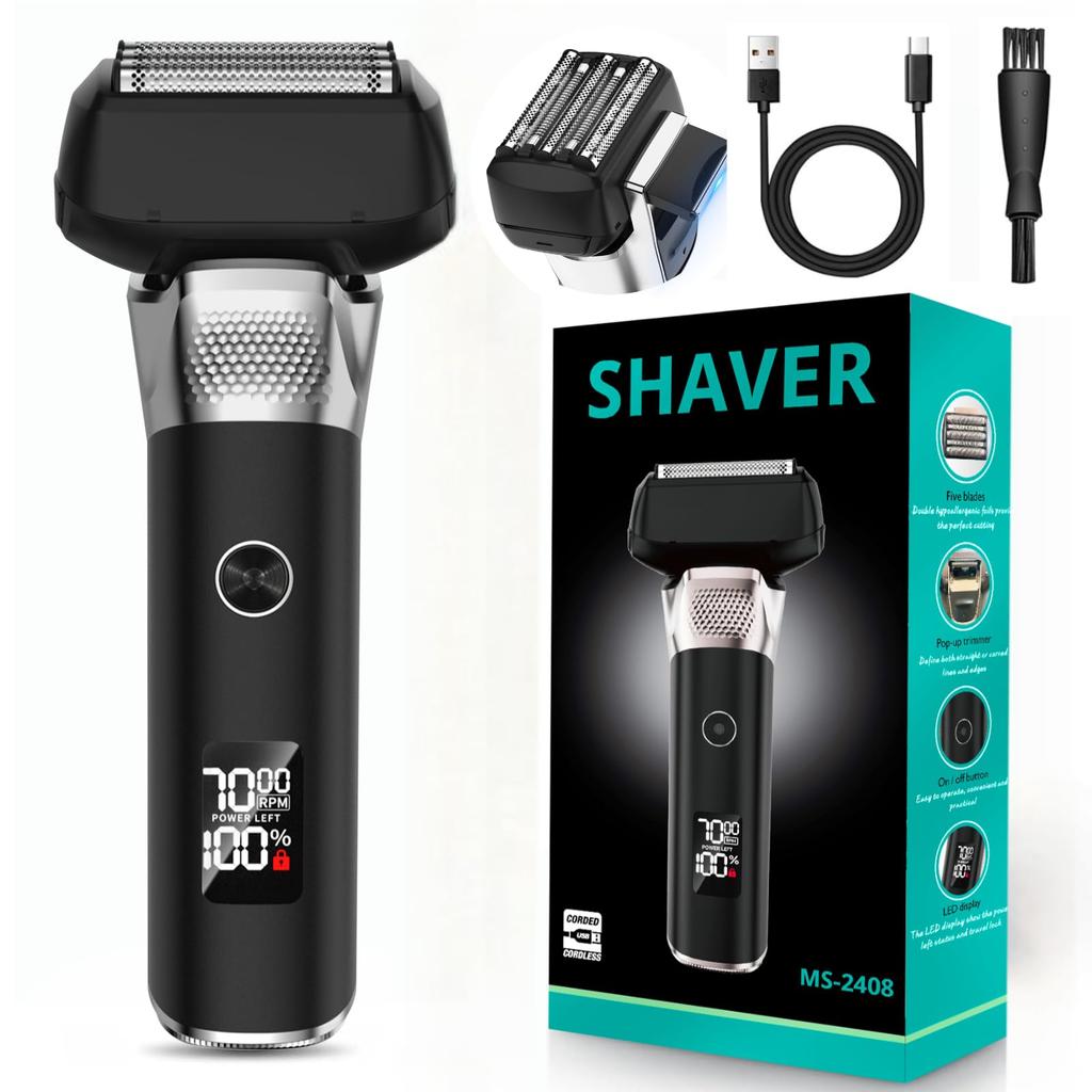 Electric Beard Hair Remaining Lock Perfect for Business or Keeping It in the Car Men's Shaver, 5-Blade Wet/Dry Use, Dual-Speed, 360° Close-Close