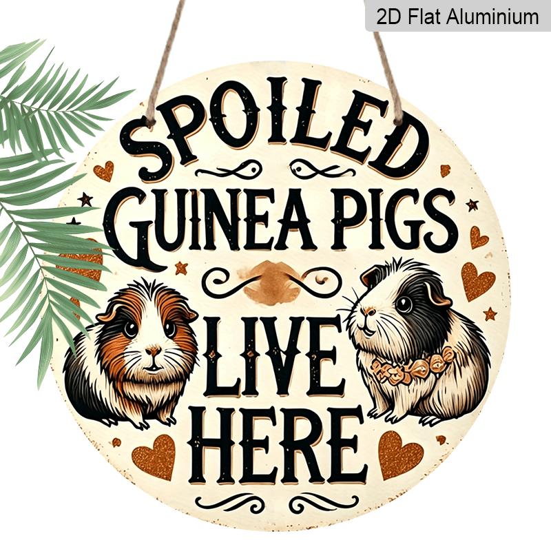 2D Flat, 1pc Vintage Guinea Pig Wall Art - Round Aluminum Hanging Sign with Fun Animal Design, Suitable for Wedding, Birthday, Thanksgiving