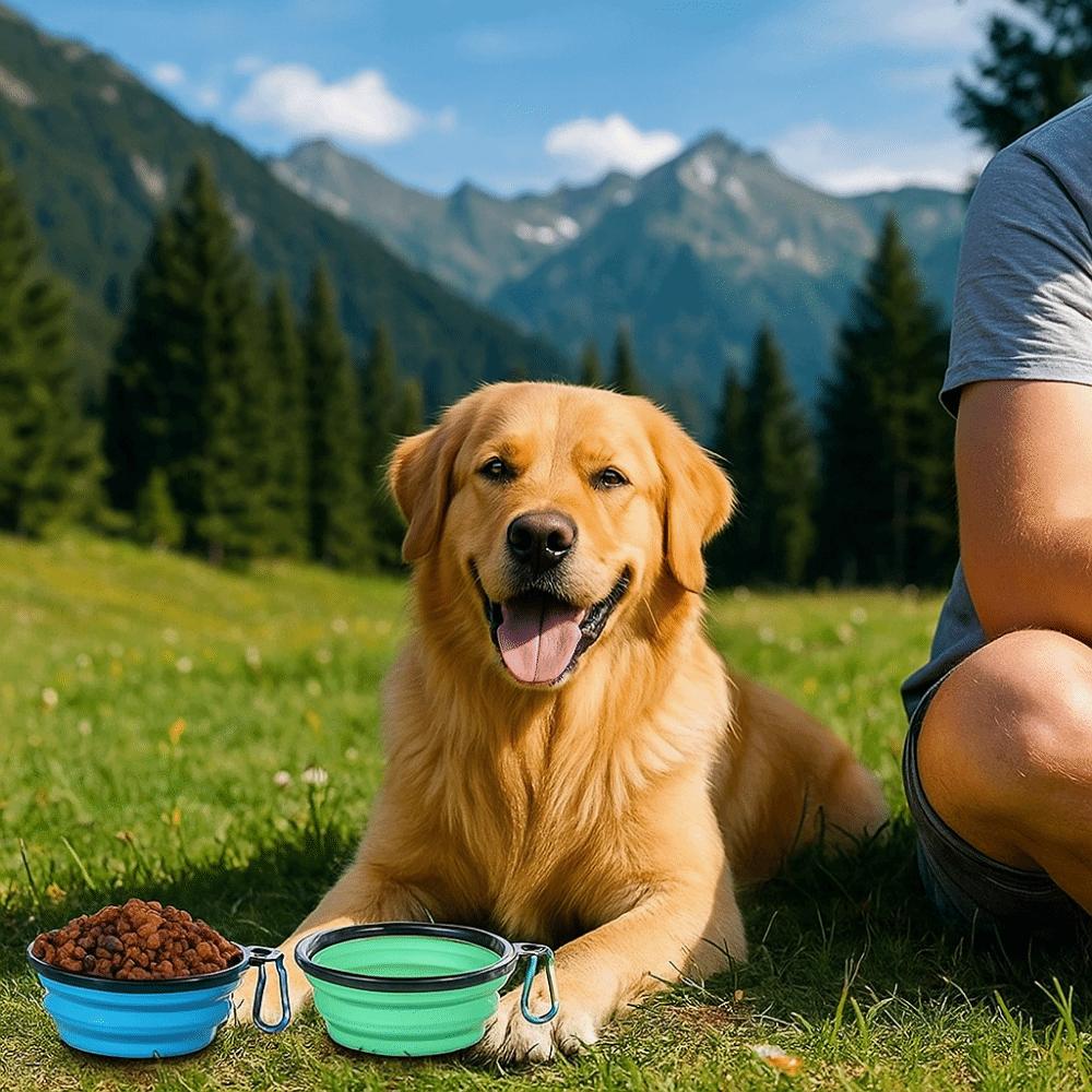 Silikon Faltbarer Hundenapf Großes Fassungsvermögen Platzsparend Hunde Faltnapf mit Deckel und Haken Haustier Wasser Futternapf