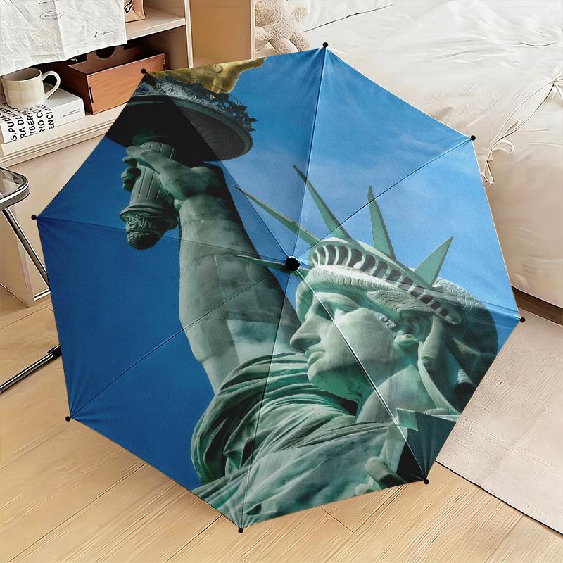 1 Stück Patriotische Statue of Liberty Regenschirm Tragbarer Faltregenschirm Eisenrahmen Rippenstruktur Außen-Heim-Regenschirm