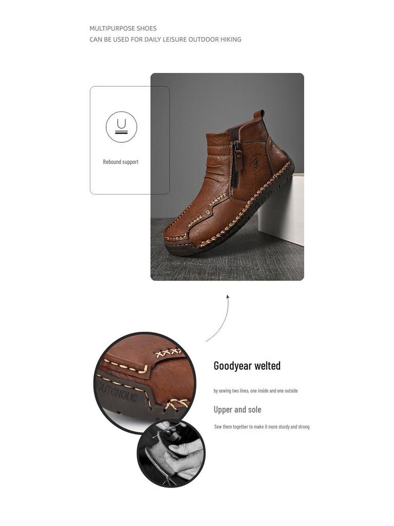 Herren Britischer Stil Übergröße Samtgefüttert Leder Schneestiefel für Herbst/Winter