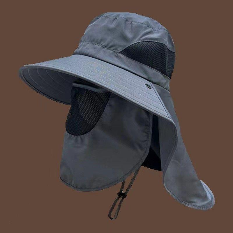 

Summer Men UV Protection Outdoor Sun Hat Fishing Hat Alpine Cap Travel Shawl Face Cover Hat Sun Hat Pure color semicircle shawl Gray