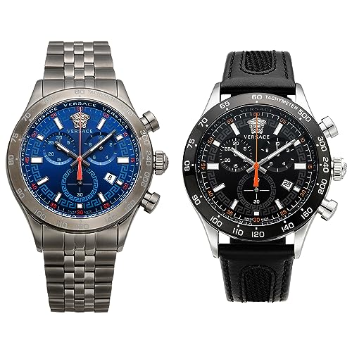 Versace HELLENYIUM CHRONO Men's Watch, Black Dial, Stainless Steel, Sapphire Crystal, Quartz Movement, 44mm, Swiss Made, VE2U00122