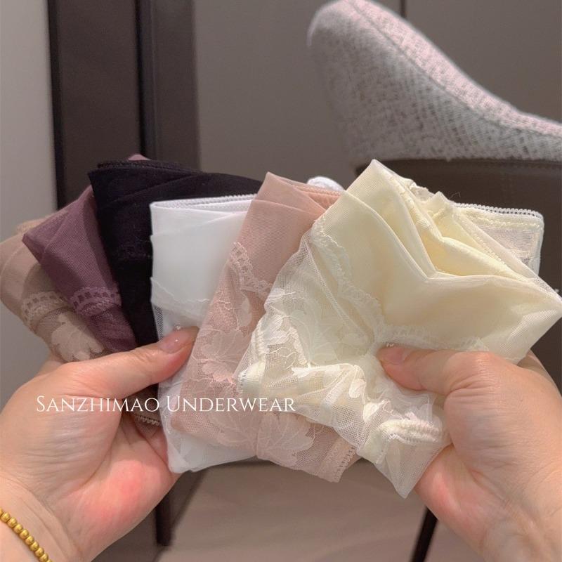 Ladies Summer New Style Light Luxury Sexy Lace Hollow Net Yarn Transparent Low Waist Triangle Briefs