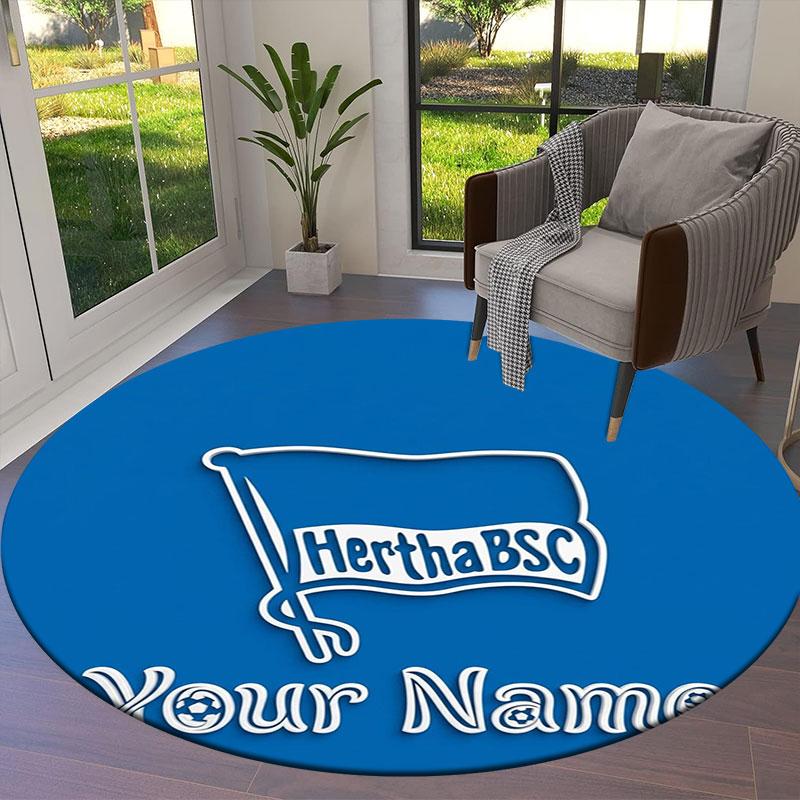 Hertha BSC Custom Name Round Area Rug,Carpet Rug for Living Room Bedroom Sofa Playroom Decor,Non-slip Floor Mat