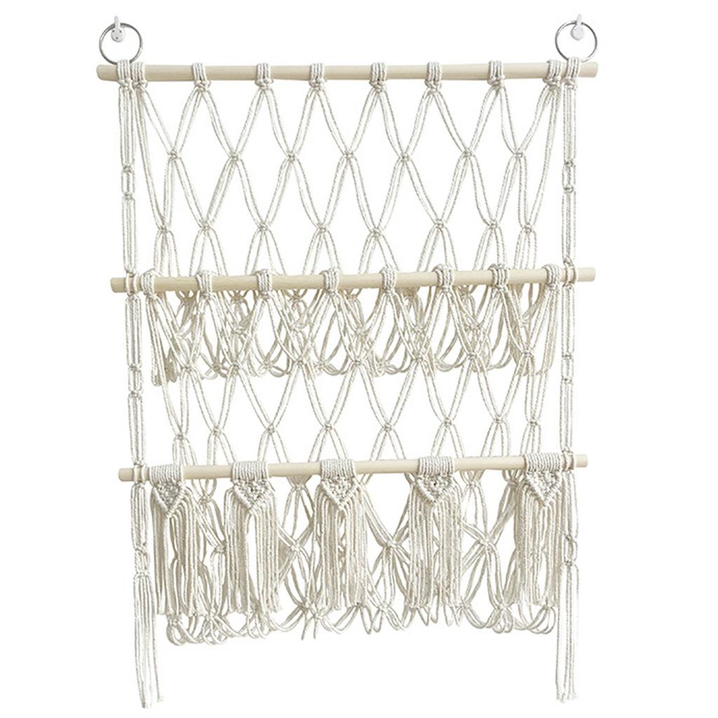 Cotton Stuffed Animal Storage Net With Wooden Rods For Nordic Style Room Decor Toys Blankets Soft