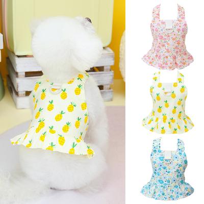 Haustierkleid mit Traktionsschultergurt, Ring, breiter Rüschensaum, Blumendruck, Hundeprinzessinkleid, Frühling, Sommer, dünner Welpe