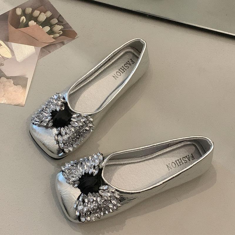 French Silver Single Shoes Women's New Summer Temperament with Skirt Super Fire Beautiful Not Tired Feet Flat Evening Shoes