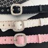 Y2K Lace Belt PU Leather Women Waistband Trend Rhinestone Belt  Jeans Accessories