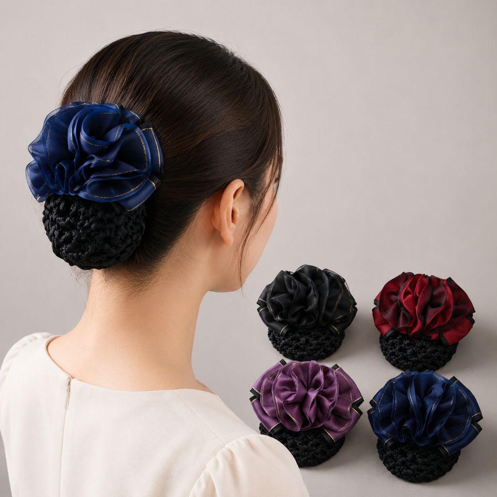 Spring Clip Bow Hair Net Updo Styling Tool Crochet Hair Bun Cover  For Dance Skating