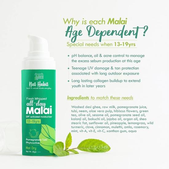Nat Habit All Day Face Cream, Fresh Whipped Pomegranate Face Malai, Tulsi PhytoActive - For Hot & Dry Weather (13 To 19yrs, 30g)