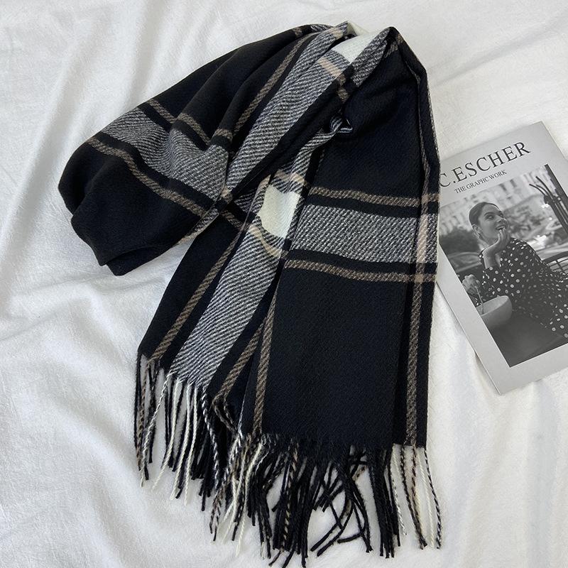 Vintage Striped Light Green Beige Winter Warmth Windproof Scarf for Men and Women, Dry Clean Only, Tassel Edges, Soft Texture, Outdoor Cozy