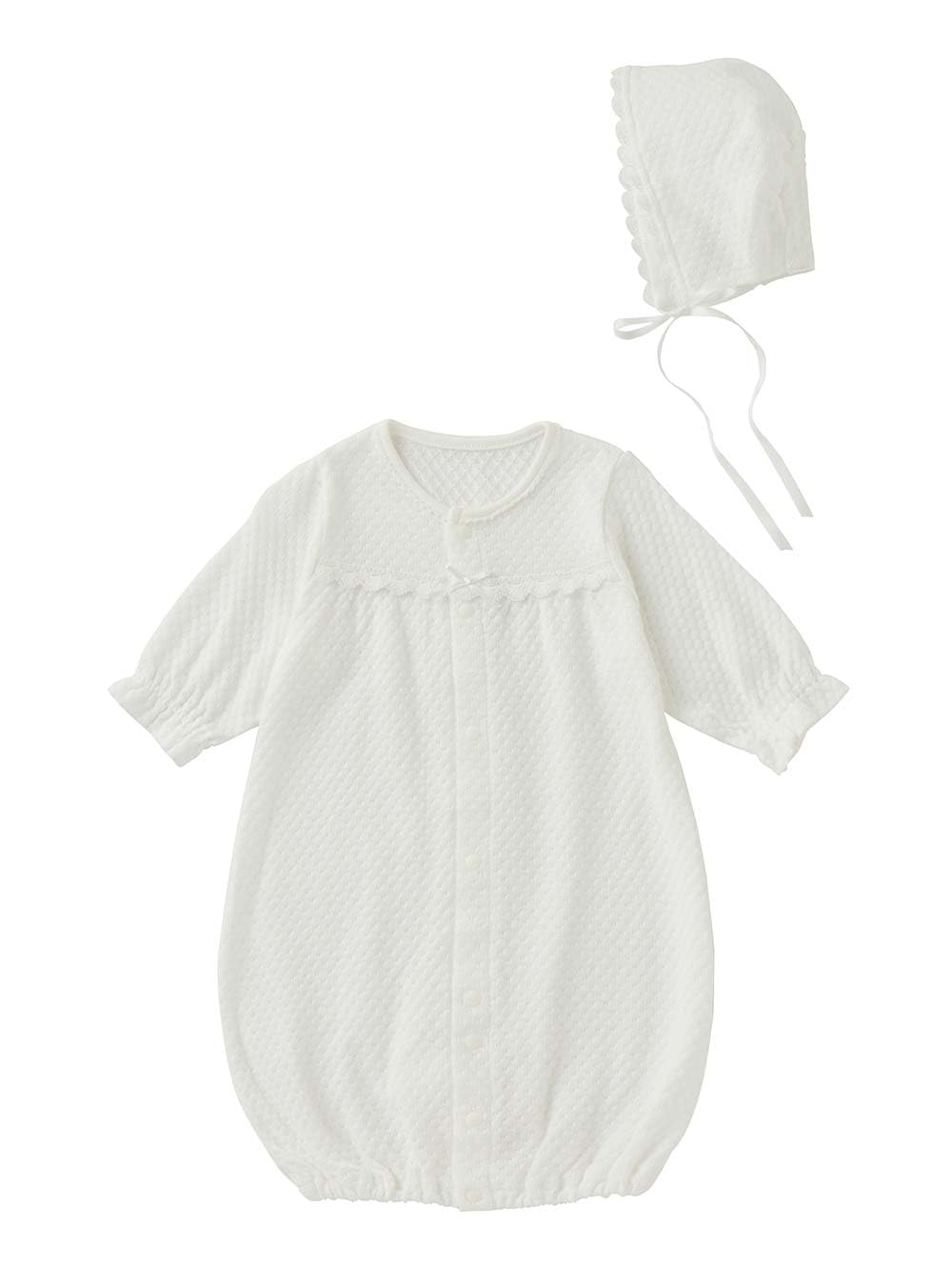 

Baby Newborn Made in Japan Cotton Spring Summer Autumn Lacy Knit Dress Hat Set Ceremony Dress Shrine Visit White [ANGELIEBE] 100% & 50-70 (Crew)