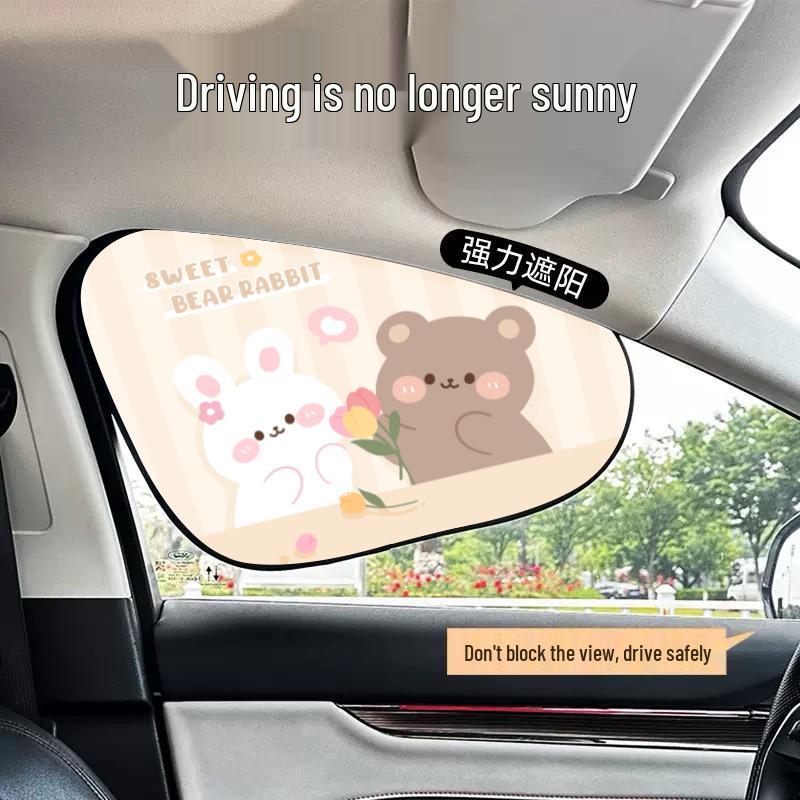 Black Vinyl Electrostatic Sunshade Curtain: Car Interior Heat Insulation, UV Protection, Cartoon Design
