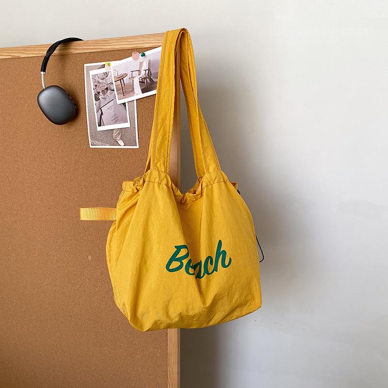 Casual Letter Bag Women's 2025 New Washed Cloth Bag Shoulder Large Capacity Tote Bag College Student Class Commuter Bag