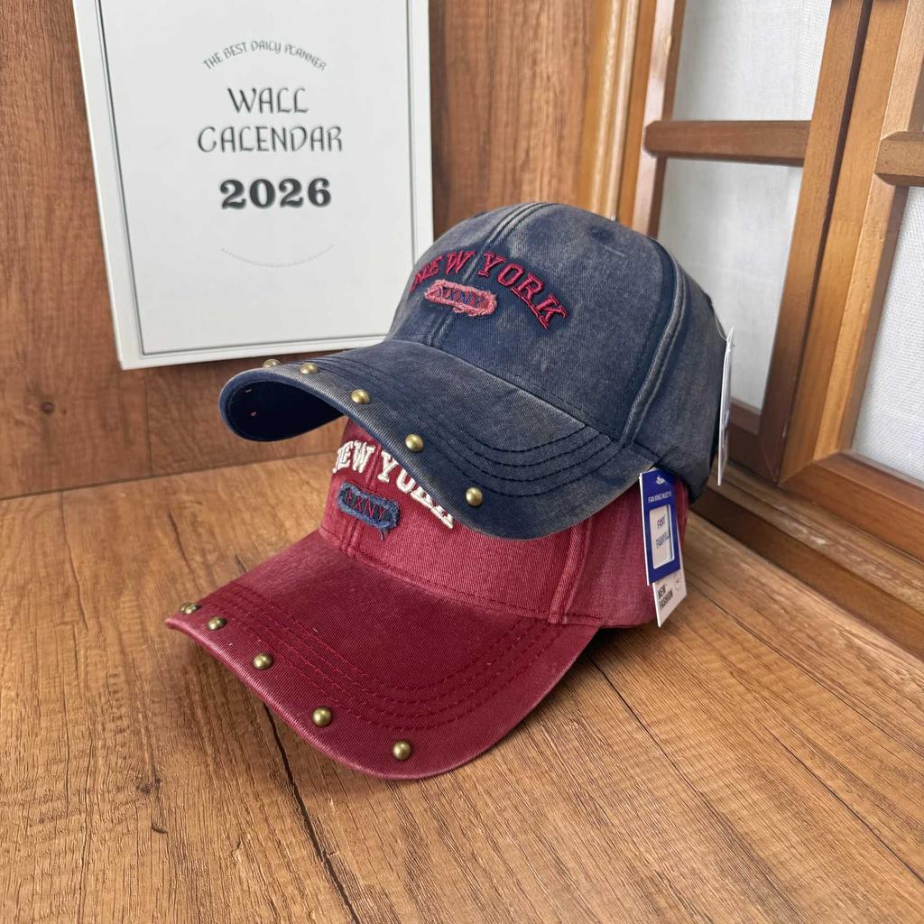 New couple hard top cap, rivet embroidery, washed and old men's and women's faces, small baseball caps trendy