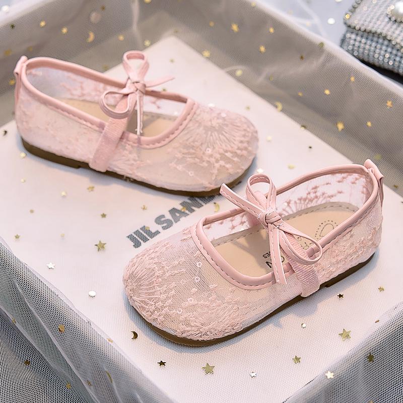 2025 Sommer Mädchen Süße Atmungsaktive Netz-Prinzessin Schuhe mit Feuerwerk Muster & Schleife