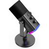 FIFINE USB PC Microphone Condensateur Microphone Pour Mac PS4 PS5, Avec Contrôle RGB, Touche Muette, Prise Casque, Filtre Anti-Pop
