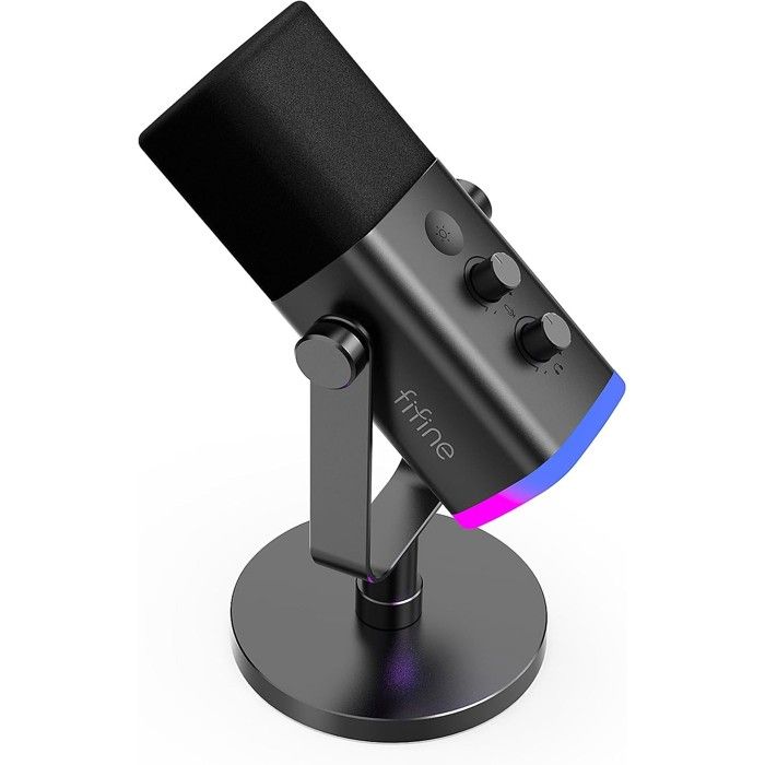 Microphone USB - FIFINE - Modèle Condensateur - RGB - Touche Muette - Prise Casque