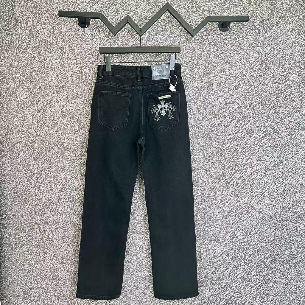 9930 CHROME HEARTS Men's and Women's American Style Trendy Jeans with Fabric Patches, Casual and Fashionable High Street Pants