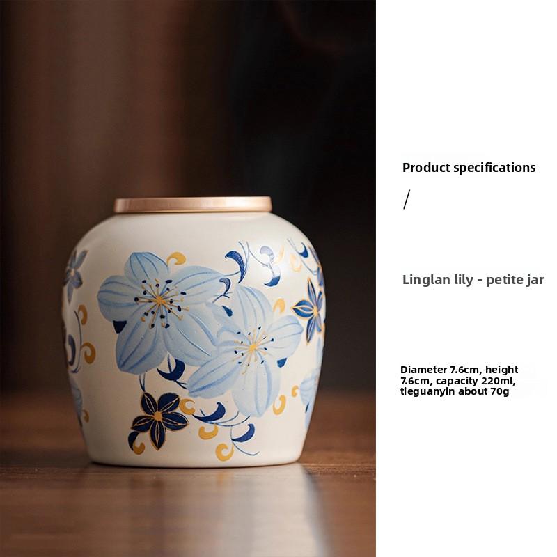 Creative Floral Ceramic Storage Jar Moisture-Proof Sealed Jar Cartoon Floral Portable Tea Canister Storage Container Home Decor