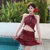 Elegant Silver Thread Two-Piece Skirted Bikini - Conservative Style for Women