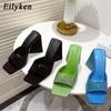 Fashion Eilyken Summer CRYSTAL Triangle Thick Heel Slippers Sexy Street Woman Square Toes Dress Party Shoes Size 35-41