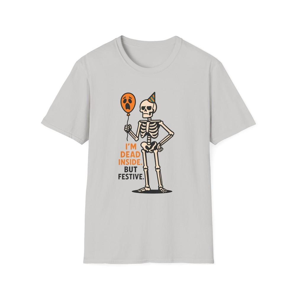 

Unisex Softstyle T-Shirt Sarcastic Skeleton Party Balloon Halloween Humor Fall S