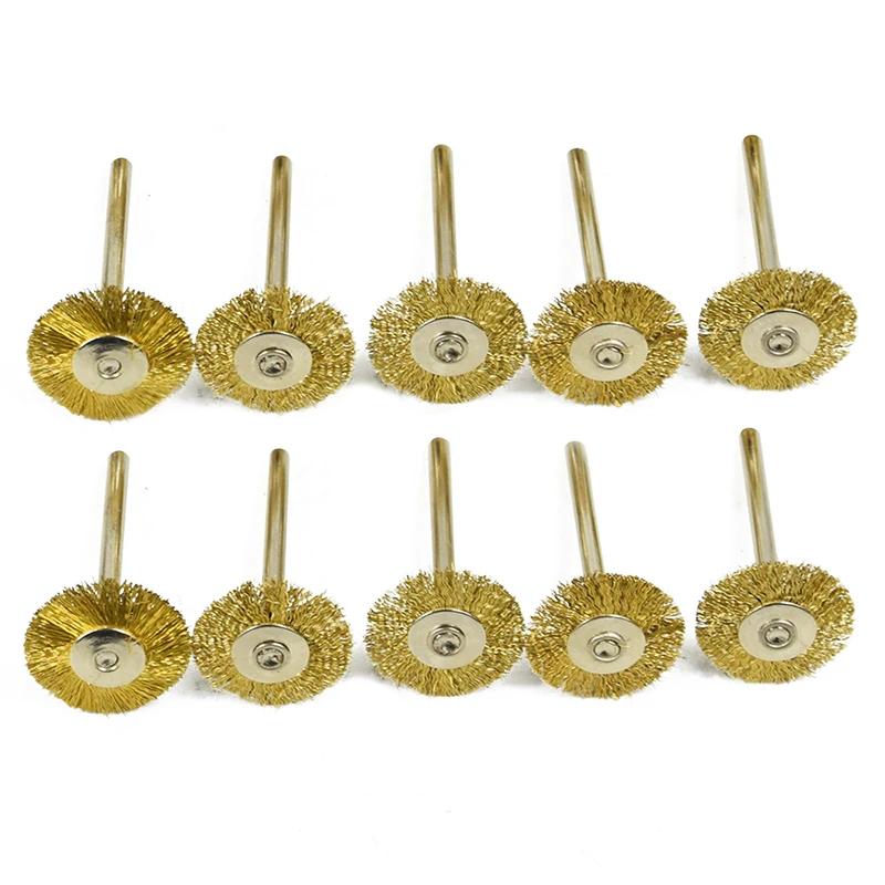 10pcs 22mm Polishing Wire Brush Set 3.0mm Shank Stainless Steel/Brass for Polishing Grinding For Dremel Rotary Tools