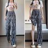 Damen Eis Seide Batik Farbverlauf Weites Bein Hosen Personalisierte Mode Sommer Hohe Taille Grubenstreifen Locker Fallend Mop Hosen