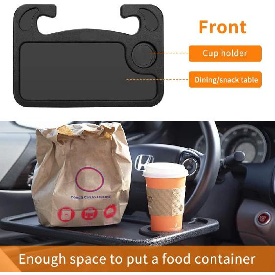 Car Steering Wheel Desk | Food Table For Car | Steering Wheel Tray For Constant Travelers, Fits Most Vehicles Steering Wheels (Black)