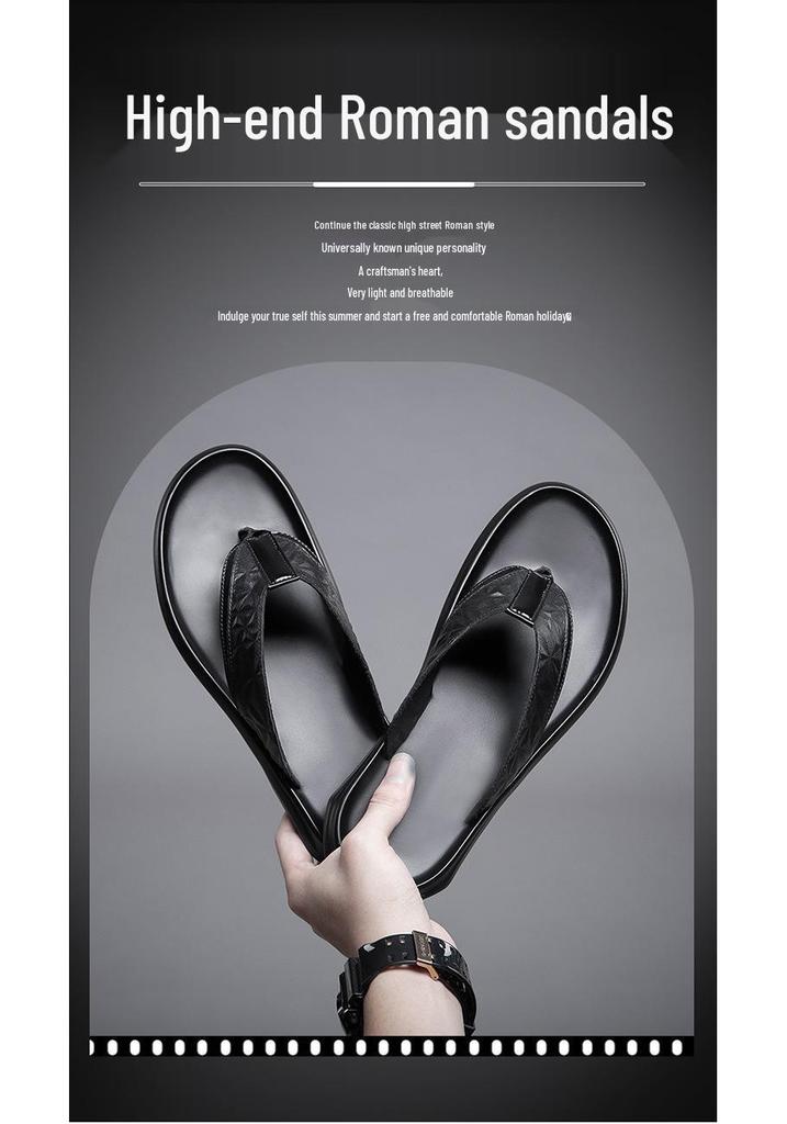 Men's Embossed Cowhide Leather Flip-Flops – Summer Beach Sandals
